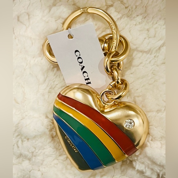 Coach Accessories - Coach Gold Heart Keychain with Multicolor Stripes *free shipping*